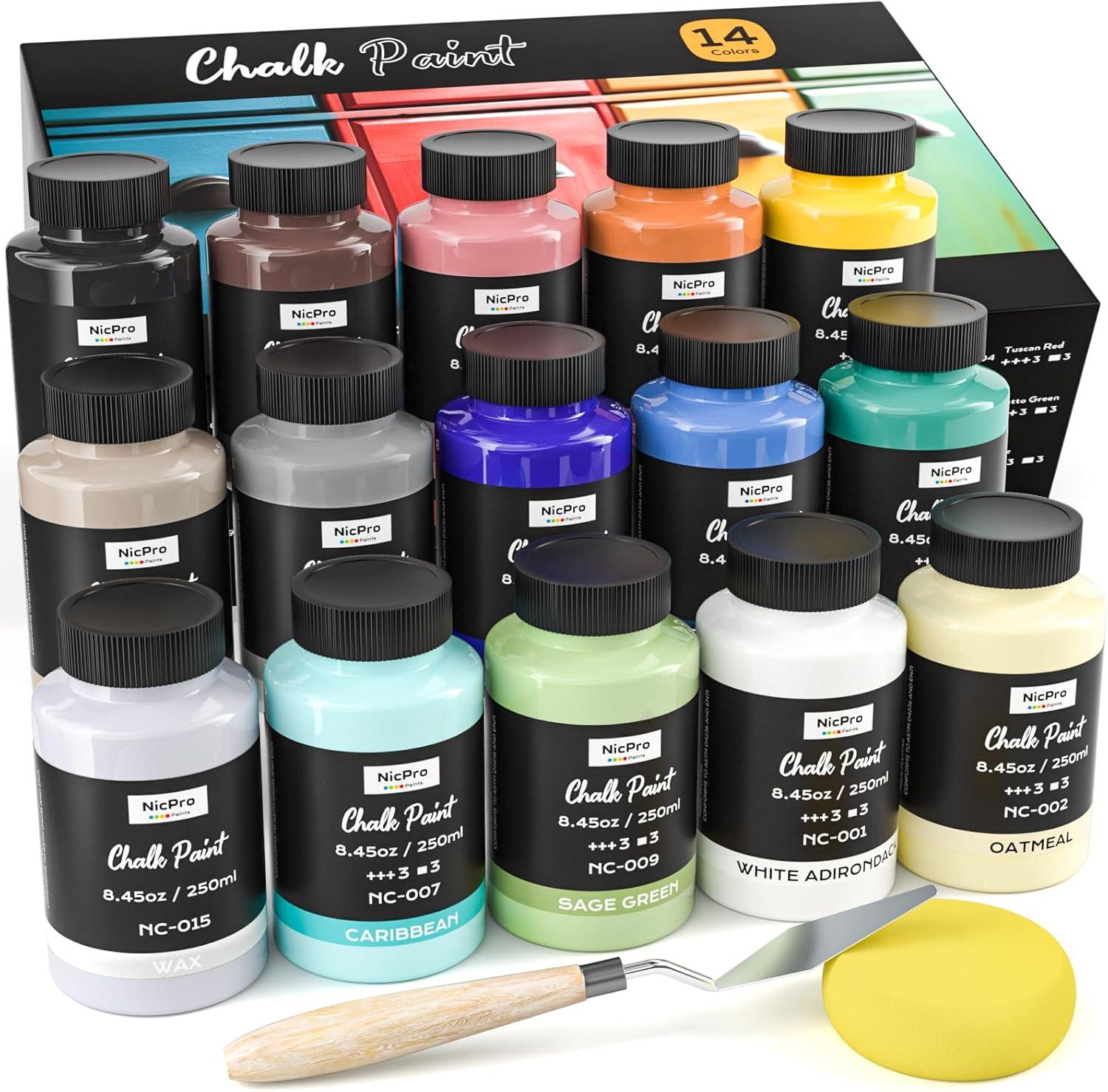 Nicpro 8 Colors Chalk Paint for Furniture, 16.9 oz (500ml) Ultra Matte ...