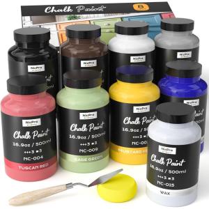 image:imageNicpro 8 Colors Chalk Paint for Furniture 169 oz 500ml Ultra Matte Finish Acrylic Craft Paint NonToxic Chalk Furniture Paints for Wood Metal Cabinets Home Decor with Liquid Wax Color Wheel8 colors