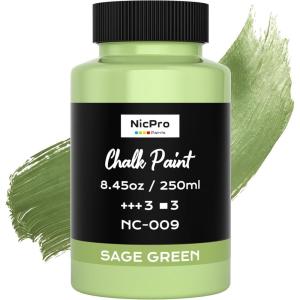 image:imageNicpro AllinOne Sage Green Chalk Paint for Furniture 845 oz 250ml Matte Finish Chalk Paint BuiltIn Primer amp Top Coat Milk Paint NonToxic Furniture Paint for Wood Metal Home DecorSage Green