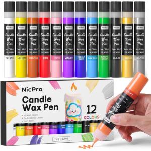 image:imageNicpro Candle Wax Pen 24 Colors 3D Candle Paint Include Glitter Silver Gold Safe DIY Candle Making amp Painting Kit Dry Fast Vibrant Colors Wax Paint for Birthday Holidays Wedding Party 1 oz 30 ml12 Colors