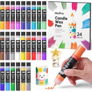 image:imageNicpro Candle Wax Pen 24 Colors 3D Candle Paint Include Glitter Silver Gold Safe DIY Candle Making amp Painting Kit Dry Fast Vibrant Colors Wax Paint for Birthday Holidays Wedding Party 1 oz 30 ml24 Colors