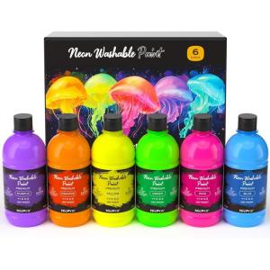 image:imageNicpro 6 Colors Fluorescent Large Washable Paint Set for Kid 169 oz Glow in the Black Light Non Toxic Neon Tempera Paints for Art Craft DIY Poster amp Finger Paint School Home Classroom Party169 Fl Oz Pack of 6