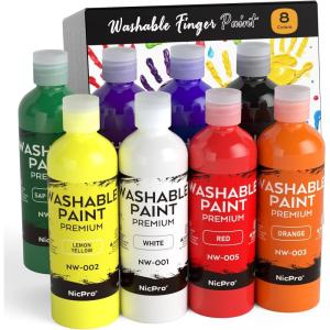 image:imageNicpro 8 Colors Washable Finger Paint Set for Toddlers 4 oz NonToxic amp Baby Safe Paint for Hand and Feet Mess Free Finger Painting Art Supplies for Kids Age 13 4 5 6 Preschool Learning Gifts8 Colors