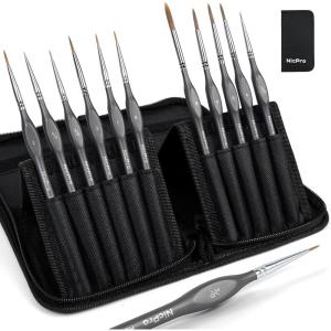 image:imageNicpro 16 PCS Kolinsky Sable Miniature Paint Brushes Dry Brush Professional Model Paint Brush Set with Cloth Roll Fine Detail Artist Brush Set for Miniatures Acrylic amp Figures Model Watercolor11 PCS