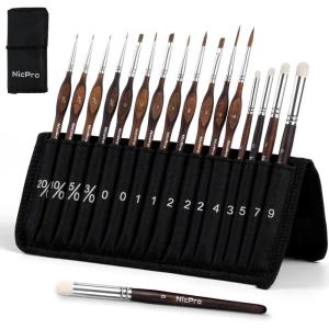 image:imageNicpro 16 PCS Kolinsky Sable Miniature Paint Brushes Dry Brush Professional Model Paint Brush Set with Cloth Roll Fine Detail Artist Brush Set for Miniatures Acrylic amp Figures Model Watercolor16 PCS