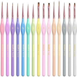 image:imageNicpro 21PCS Fine Detail Paint Brush Drybrush Set Aesthetic Pastel Fine Tip Miniature Paint Brushes for Acrylic Oil Watercolor Crafts 40K Models Miniatures Rock Painting Paint by Numbers15 PCS