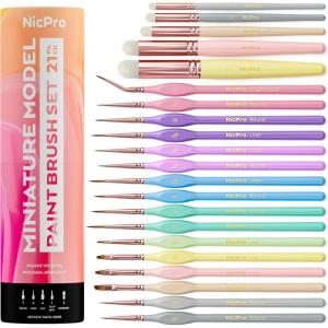 image:imageNicpro 21PCS Fine Detail Paint Brush Drybrush Set Aesthetic Pastel Fine Tip Miniature Paint Brushes for Acrylic Oil Watercolor Crafts 40K Models Miniatures Rock Painting Paint by Numbers21 PCS