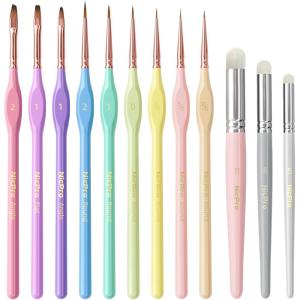 image:imageNicpro 21PCS Fine Detail Paint Brush Drybrush Set Aesthetic Pastel Fine Tip Miniature Paint Brushes for Acrylic Oil Watercolor Crafts 40K Models Miniatures Rock Painting Paint by Numbers12 PCS