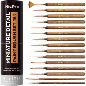 image:imageNicpro 24 PCS Extreme Miniature Paint Brushes Fine Tip Micro Model Detail Paint Brush Set with Handbag for Acrylic Watercolor Oil Paint by Numbers Craft Models Miniatures15 PCS