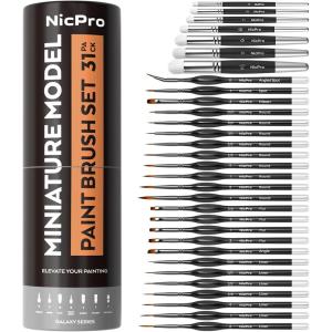 image:imageNicpro 24 PCS Miniature Paint Brushes Fine Tip Micro Model Detail Paint Brush Set for Acrylic Watercolor Oil Paint by Number Models Miniatures Craft Rock Painting  with Container31 Pack DetailDrybrush