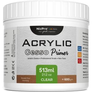 image:imageNicpro Clear Gesso Primer for Acrylic Painting212Oz  513ML Gesso Surface Prep Medium for Acrylic Paint Oil Paint Pencil amp Pastel Mixable Clear Gesso Primer for Canvas Wood Paper PlasticClear