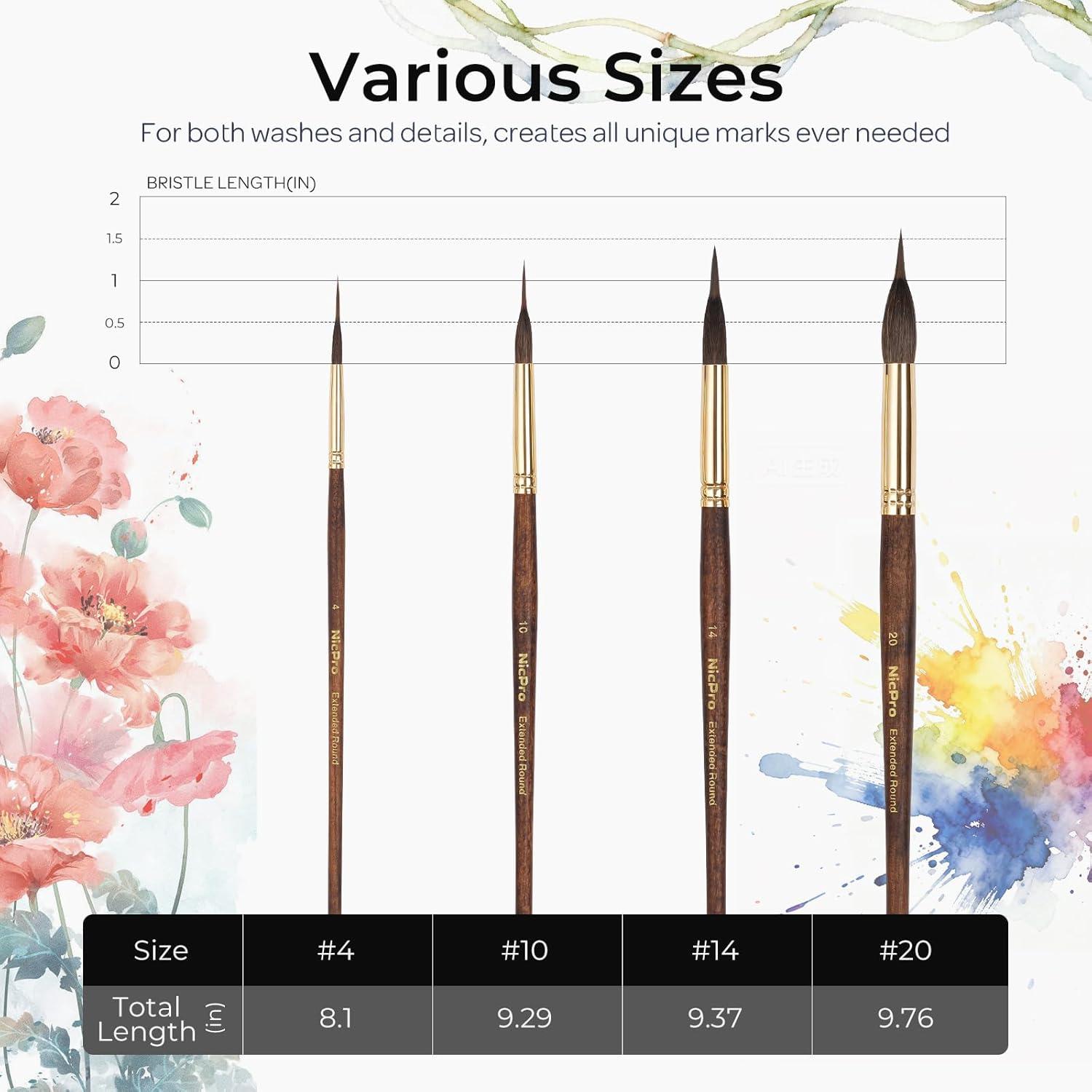 image:imageNicpro 8 PCS Professional Watercolor Brushes Extended Needle Point Brush Set Sable Watercolor Brushes with Synthetic Extra Long Tip for Fine Detailing  Watercolor Acrylic Gouache Inks Painting4 PCS