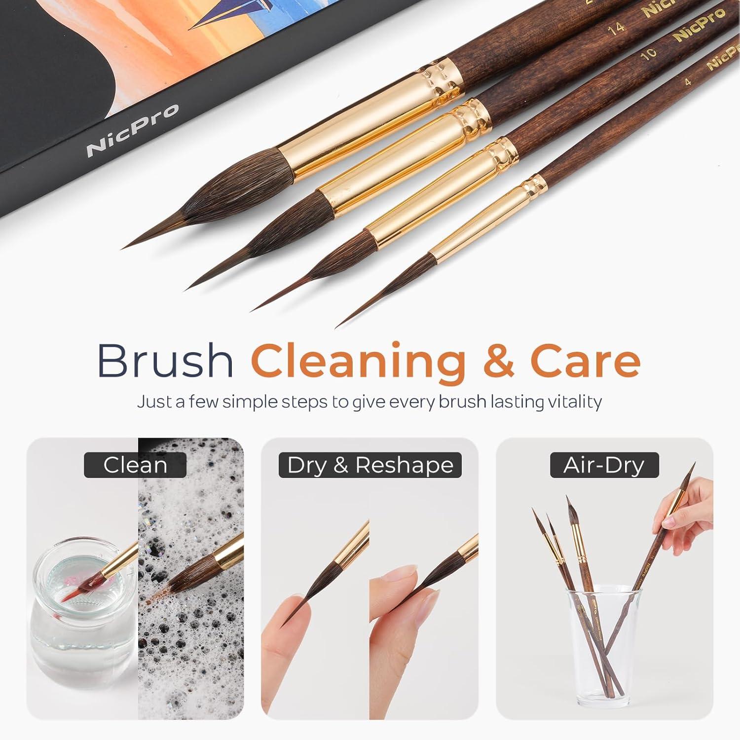 image:imageNicpro 8 PCS Professional Watercolor Brushes Extended Needle Point Brush Set Sable Watercolor Brushes with Synthetic Extra Long Tip for Fine Detailing  Watercolor Acrylic Gouache Inks Painting4 PCS