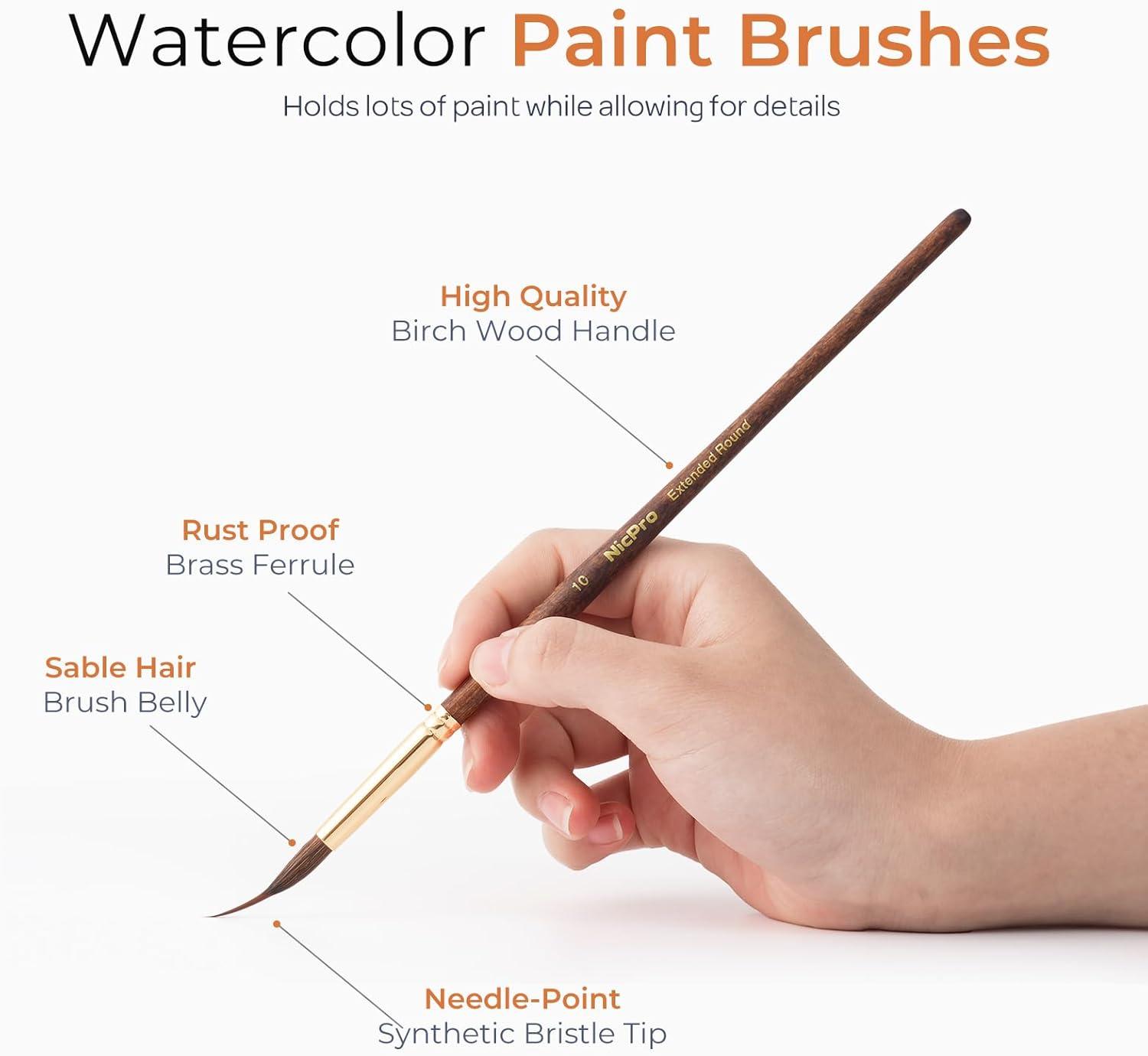image:imageNicpro 8 PCS Professional Watercolor Brushes Extended Needle Point Brush Set Sable Watercolor Brushes with Synthetic Extra Long Tip for Fine Detailing  Watercolor Acrylic Gouache Inks Painting4 PCS