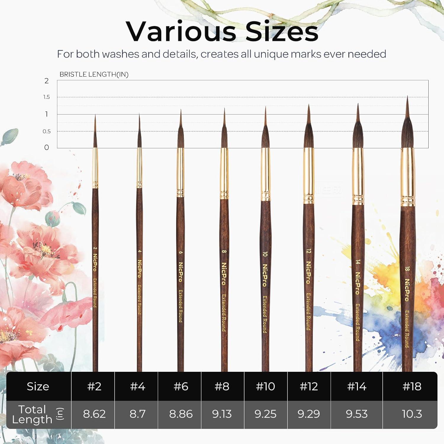 image:imageNicpro 8 PCS Professional Watercolor Brushes Extended Needle Point Brush Set Sable Watercolor Brushes with Synthetic Extra Long Tip for Fine Detailing  Watercolor Acrylic Gouache Inks Painting8 PCS