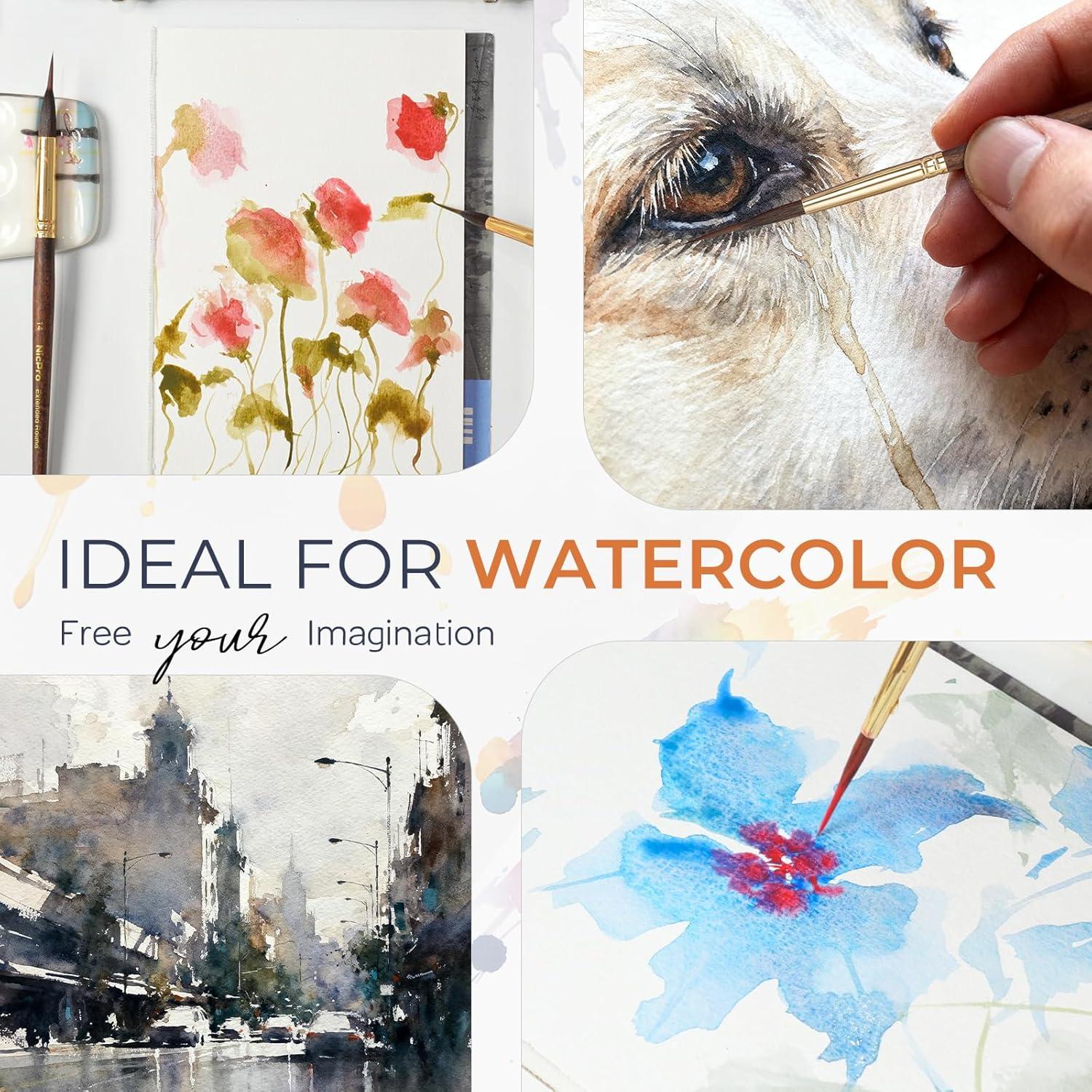 image:imageNicpro 8 PCS Professional Watercolor Brushes Extended Needle Point Brush Set Sable Watercolor Brushes with Synthetic Extra Long Tip for Fine Detailing  Watercolor Acrylic Gouache Inks Painting8 PCS