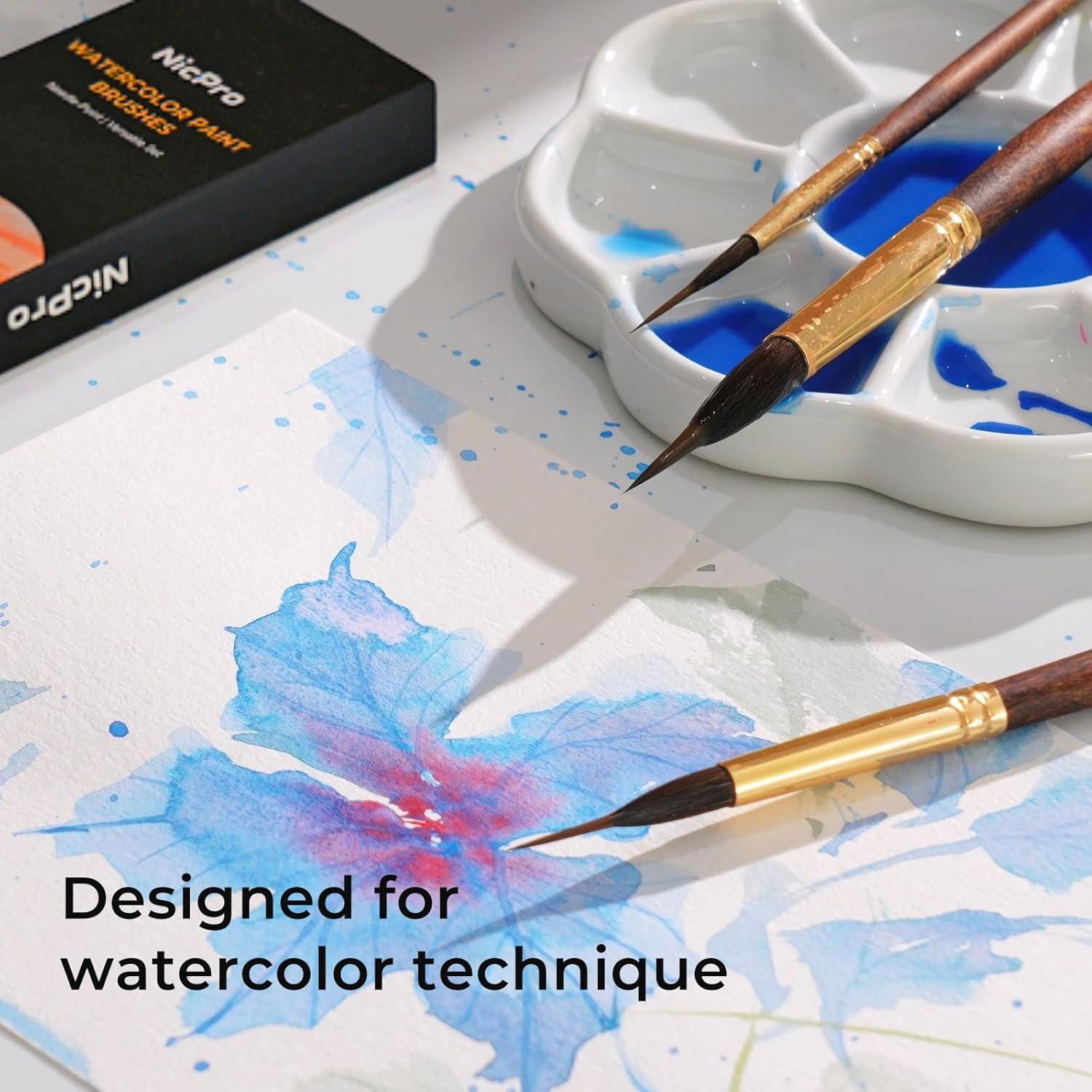 image:imageNicpro 8 PCS Professional Watercolor Brushes Extended Needle Point Brush Set Sable Watercolor Brushes with Synthetic Extra Long Tip for Fine Detailing  Watercolor Acrylic Gouache Inks Painting8 PCS