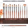 image:imageNicpro 12PCS Artist Paint Brush Set Craft Paint Brushes for Acrylic Painting Oil Watercolor Gouache Tempera Face Body Fabric Model Art Supplies Paintbrushes for Artists Beginners WoodReddish Brown