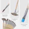 image:imageNicpro 32pcs Paint Brush Set Professional Paintbrushes with Paint Spatula and Cloth Roll Case Craft Paint Brushes for Acrylic Painting Oil Watercolor Gouache Art Supplies for Artists BeginnersBeige
