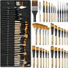 image:imageNicpro 36pcs Paint Brush Set Professional Paintbrushes with Palette Knife and Cloth Roll Suitable for Acrylic Painting Oil Watercolor Gouache Art Supplies for Artists amp Beginners Wooden ColorWooden