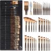 image:imageNicpro 36pcs Paint Brush Set Professional Paintbrushes with Palette Knife and Cloth Roll Suitable for Acrylic Painting Oil Watercolor Gouache Art Supplies for Artists amp Beginners Wooden ColorGold