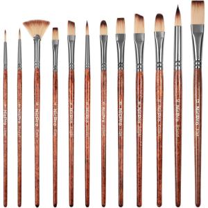 image:imageNicpro 12PCS Artist Paint Brush Set Craft Paint Brushes for Acrylic Painting Oil Watercolor Gouache Tempera Face Body Fabric Model Art Supplies Paintbrushes for Artists Beginners WoodReddish Brown