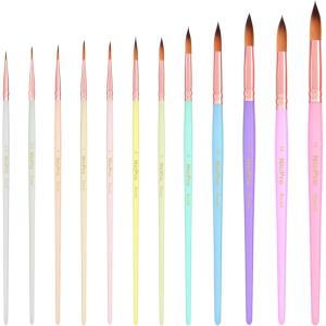 image:imageNicpro 12pcs Watercolor Paint Brushes Aesthetic Pastel Round Pointed Tip Paint Brush Set Professional Soft Synthetic Squirrel Paint Brushes Artist Painting Brushes for Watercolor Inks GouachePastel