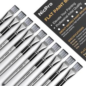 image:imageNicpro 32pcs 1 Inch Flat Paint Brushes for Acrylic Painting Large Paint Brushes Bulk for Acrylic Watercolor Oil Artist Paint Brush Set for Canvas Painting Base Coating Crafts Face Group Use075 inch x 10 pieces