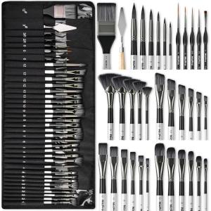 image:imageNicpro 36pcs Paint Brush Set Professional Paintbrushes with Palette Knife and Cloth Roll Suitable for Acrylic Painting Oil Watercolor Gouache Art Supplies for Artists amp Beginners Wooden ColorSilver