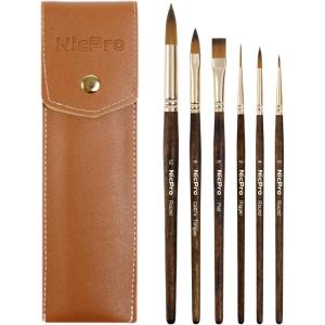 image:imageNicpro Travel Watercolor Brushes Set 6Pcs Kolinsky Sable Performance Paint Brush for Professional Artist amp Beginners with Round Rigger Cats Tongue Oval Wash for Water Color Ink Gouache Painting6 PCS