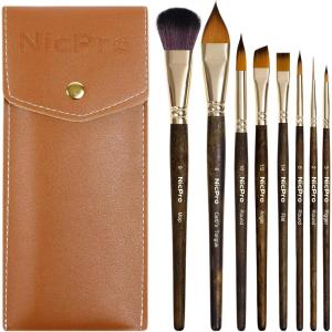 image:imageNicpro Travel Watercolor Brushes Set 6Pcs Kolinsky Sable Performance Paint Brush for Professional Artist amp Beginners with Round Rigger Cats Tongue Oval Wash for Water Color Ink Gouache Painting8 PCS