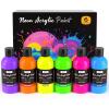image:imageNicpro 6 Colors Fluorescent Acrylic Paint Set 845 oz Glow in the Black Light NonToxic amp Vibrant Neon Paint for Neon Party Decoration DIY Project on MultiSurface Canvas Rock Wood Craft845 Fl Oz Pack of 6
