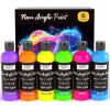 image:imageNicpro 6 Colors Fluorescent Acrylic Paint Set 845 oz Glow in the Black Light NonToxic amp Vibrant Neon Paint for Neon Party Decoration DIY Project on MultiSurface Canvas Rock Wood Craft4 Fl Oz Pack of 6