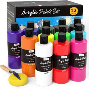 image:imageNicpro 12 Colors Large Bulk Acrylic Paint Set 845 oz250 ml Rich Art Painting Supplies Non Toxic for Multi Surface Rock Canvas Wood Ceramic Leather Fabric Craft for Adult with Color Wheel12 Colors