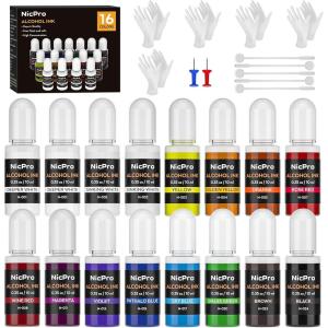 image:imageNicpro 16 Bottle Alcohol Resin Ink Set Concentrated Dye Liquid AlcoholBased Color Pigment for Epoxy Resin Paint Craft DIY Painting Tumbler Molds amp Jewelry Making