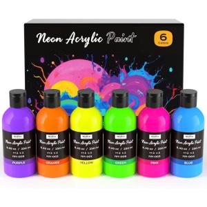 image:imageNicpro 6 Colors Fluorescent Acrylic Paint Set 845 oz Glow in the Black Light NonToxic amp Vibrant Neon Paint for Neon Party Decoration DIY Project on MultiSurface Canvas Rock Wood Craft845 Fl Oz Pack of 6