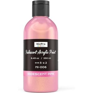 image:imageNicpro 8 Colors Iridescent Acrylic Paint 845oz  250ml Large Bulk Metallic Acrylic PaintColor Shifting amp NonToxic Art Painting Supplies For Canvas Fabric Rock Wood with Color WheelPink
