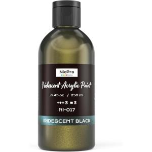 image:imageNicpro 8 Colors Iridescent Acrylic Paint 845oz  250ml Large Bulk Metallic Acrylic PaintColor Shifting amp NonToxic Art Painting Supplies For Canvas Fabric Rock Wood with Color WheelBlack