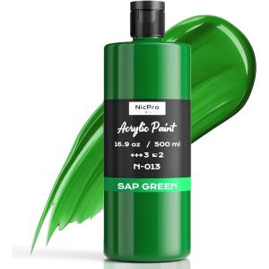 image:imageNicpro White Large Acrylic Paint 169 oz 500 ml Rich Pigments Non Toxic Craft Paint for Multi Surface Canvas Wood Leather Ceramic Fabric Stone  Art Painting Supplies for Beginners Artists amp AdultsSap Green