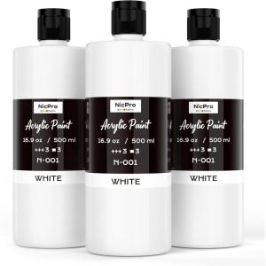 image:imageNicpro White Large Acrylic Paint 169 oz 500 ml Rich Pigments Non Toxic Craft Paint for Multi Surface Canvas Wood Leather Ceramic Fabric Stone  Art Painting Supplies for Beginners Artists amp AdultsWhitex3