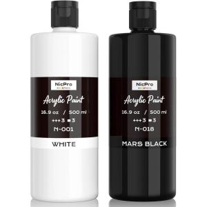 image:imageNicpro White Large Acrylic Paint 169 oz 500 ml Rich Pigments Non Toxic Craft Paint for Multi Surface Canvas Wood Leather Ceramic Fabric Stone  Art Painting Supplies for Beginners Artists amp AdultsWhite  Black
