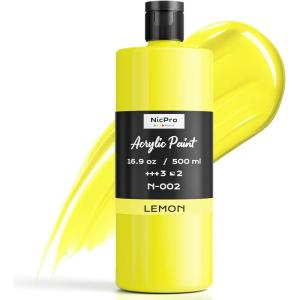 image:imageNicpro White Large Acrylic Paint 169 oz 500 ml Rich Pigments Non Toxic Craft Paint for Multi Surface Canvas Wood Leather Ceramic Fabric Stone  Art Painting Supplies for Beginners Artists amp AdultsLemon Yellow