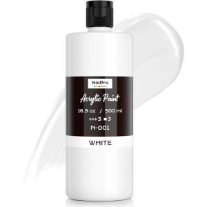 image:imageNicpro White Large Acrylic Paint 169 oz 500 ml Rich Pigments Non Toxic Craft Paint for Multi Surface Canvas Wood Leather Ceramic Fabric Stone  Art Painting Supplies for Beginners Artists amp AdultsWhite