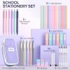 image:imageNicpro 39 PCS Aesthetic School Supplies with Cute Pink Pencil Case 12 Pastel Highlighters 5 Quick Dry Black Ink Pens 6 Mechanical Pencil 05 amp 07 mm for Girls Student Stationary College EssentialsPurple