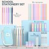 image:imageNicpro 39 PCS Aesthetic School Supplies with Cute Pink Pencil Case 12 Pastel Highlighters 5 Quick Dry Black Ink Pens 6 Mechanical Pencil 05 amp 07 mm for Girls Student Stationary College EssentialsBlue