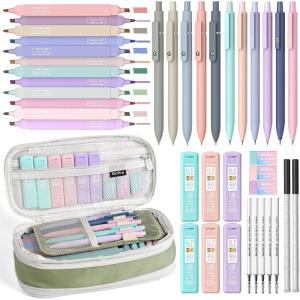 image:imageNicpro 39 PCS Aesthetic School Supplies with Cute Pink Pencil Case 12 Pastel Highlighters 5 Quick Dry Black Ink Pens 6 Mechanical Pencil 05 amp 07 mm for Girls Student Stationary College EssentialsGreen