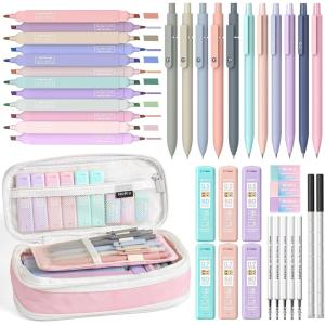 image:imageNicpro 39 PCS Aesthetic School Supplies with Cute Pink Pencil Case 12 Pastel Highlighters 5 Quick Dry Black Ink Pens 6 Mechanical Pencil 05 amp 07 mm for Girls Student Stationary College EssentialsPink
