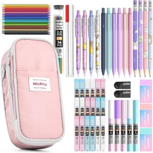 image:imageNicpro 45PCS Aesthetic School Supplies with Pencil Case Pastel Mechanical Pencils 05mm 07mm 09mm amp 20mm with 498 PCS Refills Cute Mechanical Pencil Set for Writing Drawing amp Drafting47 PCS