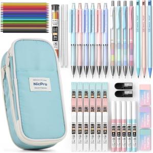image:imageNicpro 45PCS Aesthetic School Supplies with Pencil Case Pastel Mechanical Pencils 05mm 07mm 09mm amp 20mm with 498 PCS Refills Cute Mechanical Pencil Set for Writing Drawing amp Drafting45 PCS