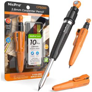 image:imageNicpro 7in1 CP5000 Magnetic Carpenter Pencils with Sharpener 28mm Construction Mechanical Pencil10 Refill Deep Hole Marker for Construction Woodworking Pencil Carpenter Tools for MarkingOrange